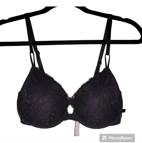 Victoria's Secret Lined Demi Lace Floral Black Size 32D Padded Adjustable Straps - Picture 2 of 10
